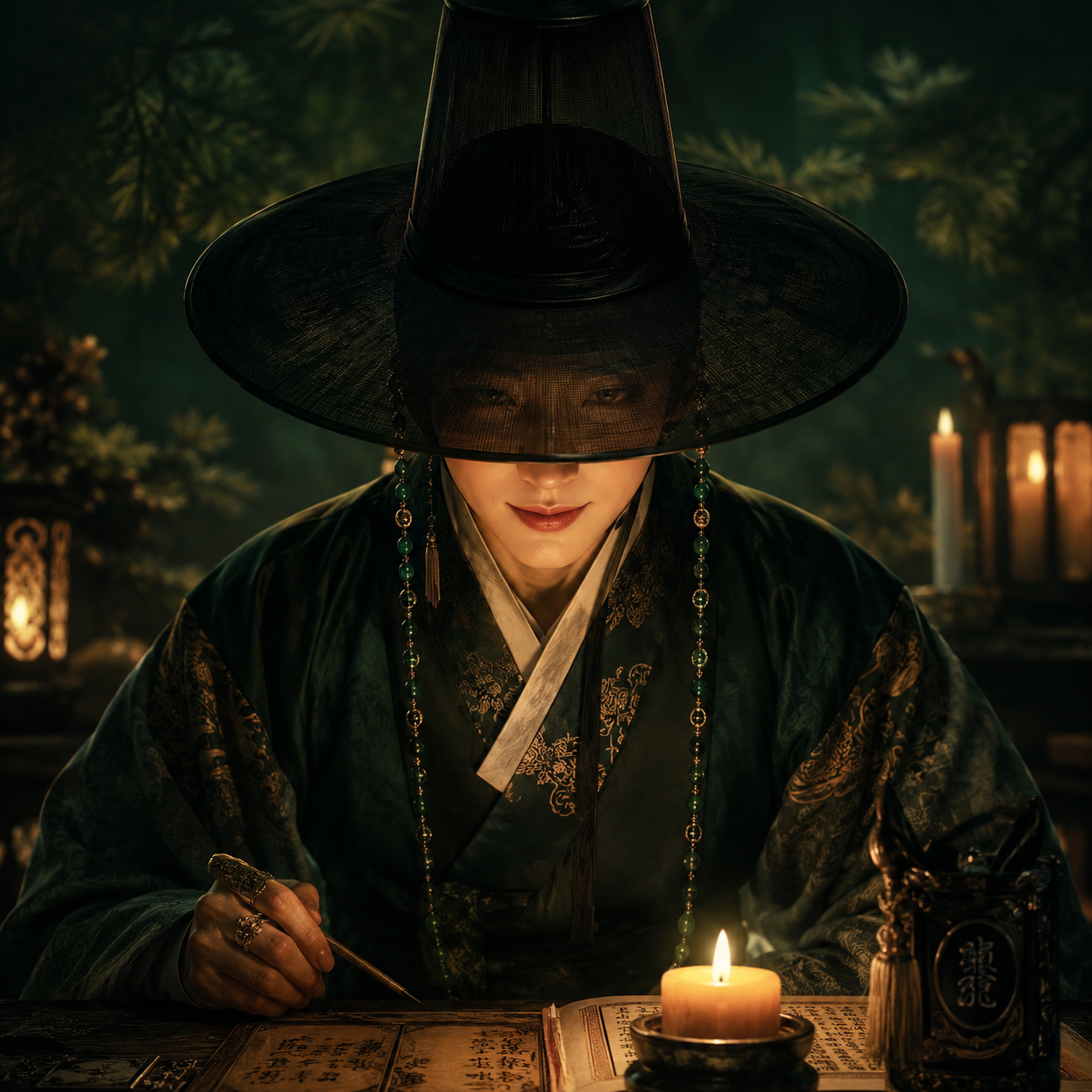 명식을 읽고 있는 골목점집 주인
